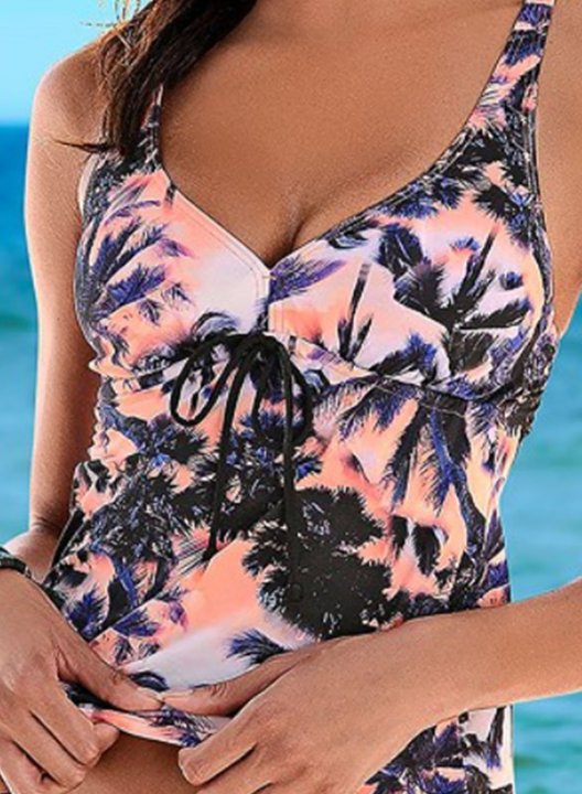 Women's Tankinis Color Block Tropical Sweetheart Knot Vacation Padded Tankini