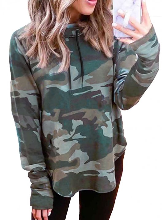 Camouflage High Neck Daily Sweatshirt