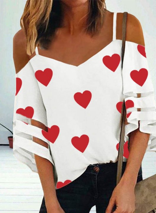 Women's T-shirts Color Block Heart-shaped Spaghetti Cold Shoulder Half Sleeve Daily Casual T-shirts