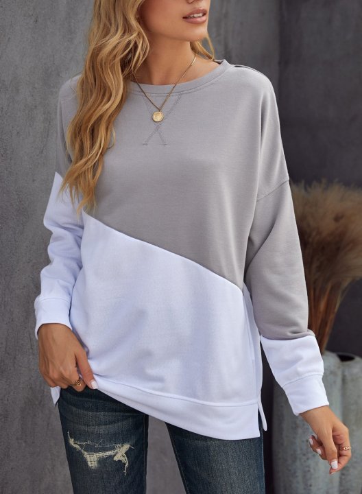 Color Block Long Sleeve Round Neck Casual Sweatshirt