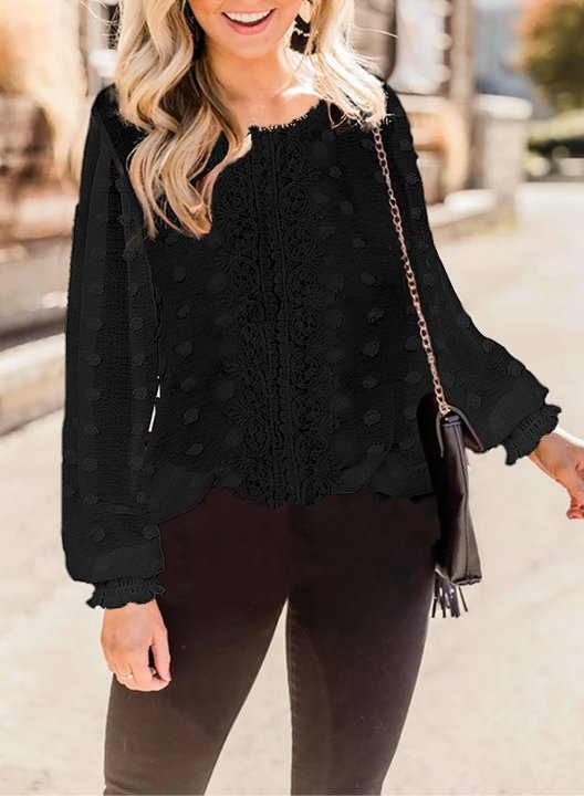 Tulle Lantern Sleeve Casual Blouse