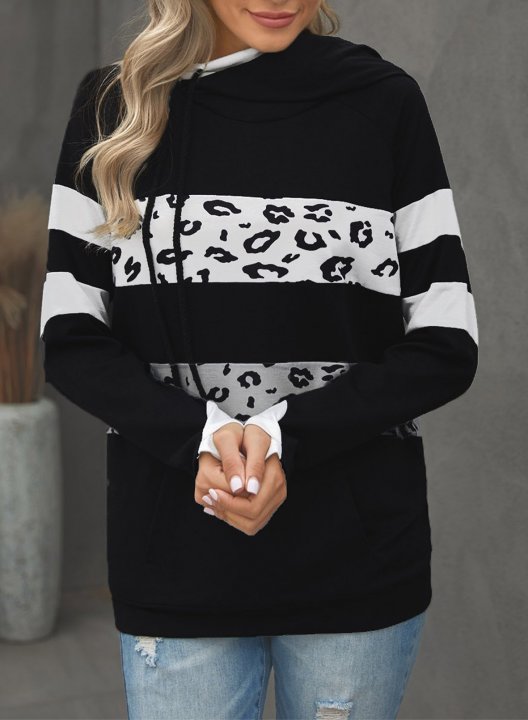 Leopard Print Black And White Stitching Fashion Sweatshirt