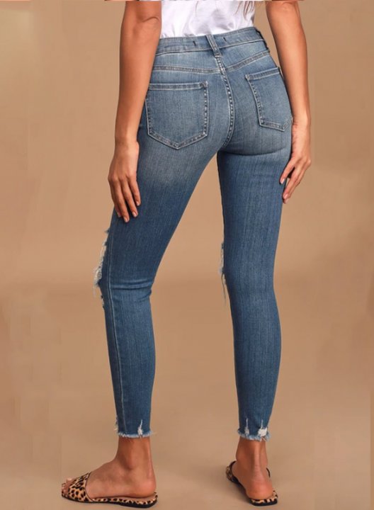 Women's Torn Jeans Slim Solid High Waist Ankle-length Daily Work Torn Jeans