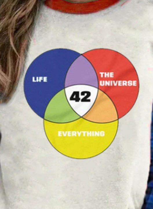 Women's 42 The Answer to Life Universe and Everything Graphic Sweatshirts Plaid Color Block Round Neck Sweatshirts