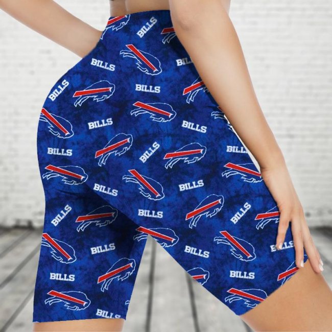 BUFFALO BILLS Sports Stretch Fitness Running Side Pocket Shorts Tight-Fitting High-Waist Yoga Pants