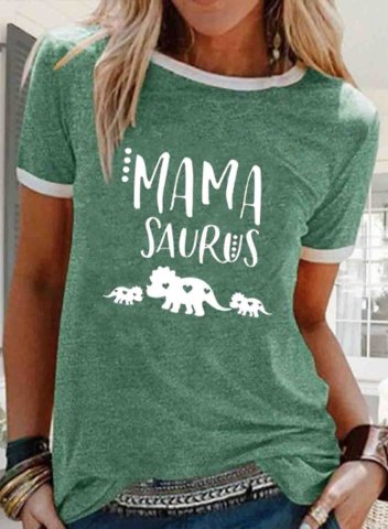 Women's T-shirts Color Block Mama Saurus Short Sleeve Round Neck Daily Casual T-shirt