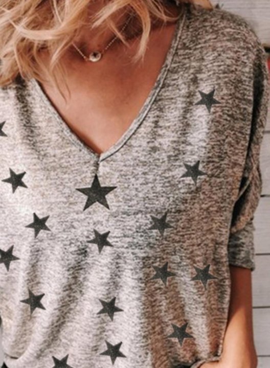 Women's T-shirts Star Print Long Sleeve V Neck Daily T-shirt