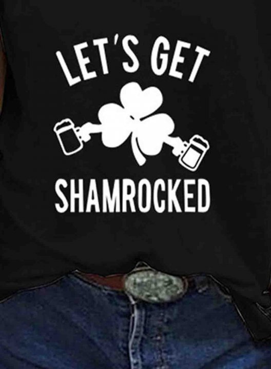 Women's St Patrick's Day GreenT-shirts Clover Let's Get Shamrocked Print Short Sleeve V Neck Daily T-shirt