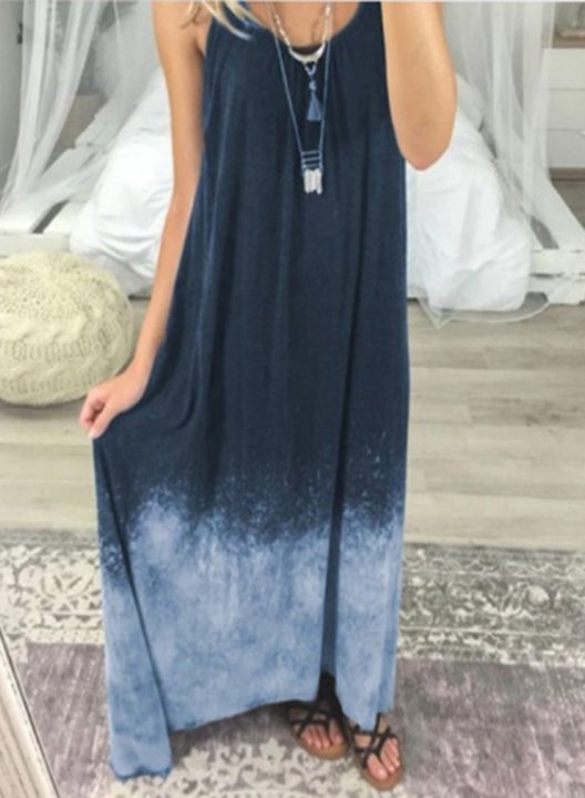 Women's Maxi Dresses Multicolor Sleeveless U Neck Boho Maxi Dress