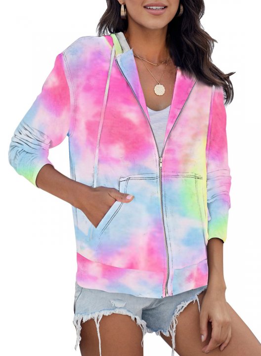 Women Tie-dye Hoodie zip up Sweatshirt Jacket