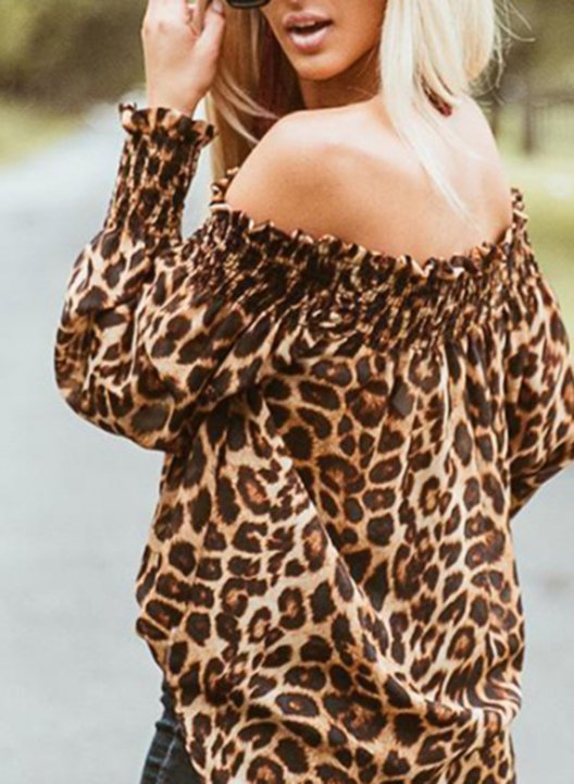 Women's Tunic Tops Leopard Off-shoulder Long Sleeve Casual Daily Tunics