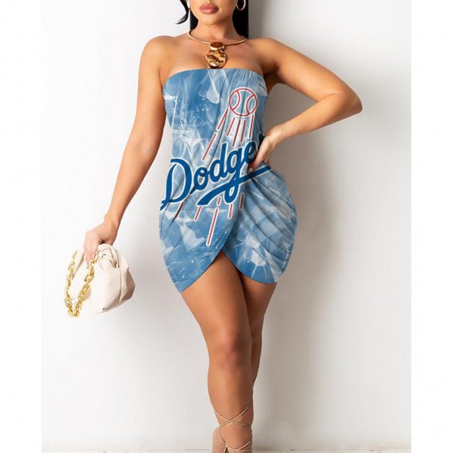 Los Angeles Dodgers Printed Irregular Bandeau Midi Dress