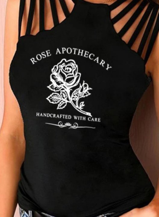 Women's Rose Apothecary Tank Tops Letter Sleeveless Hollow Out Tank Top