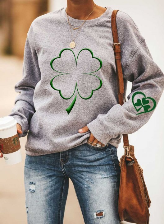 Women's St.Patrick's Day Sweatshirts Clover Print Long Sleeve Round Neck Casual Sweatshirt