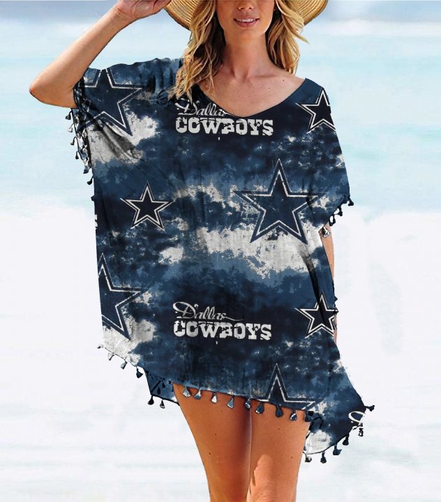 Cowboys Team series summer women's tassel Chiffon beach blouse