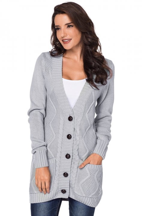 Women's Cardigans Front Pocket and Buttons Closure Cardigan