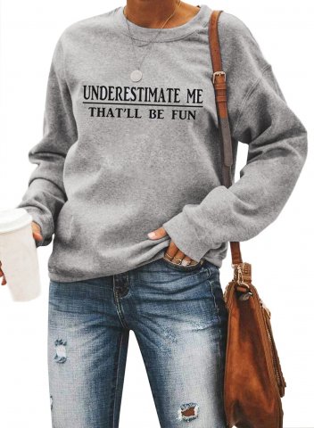 Solid/Letter Long Sleeve Round Neck Casual