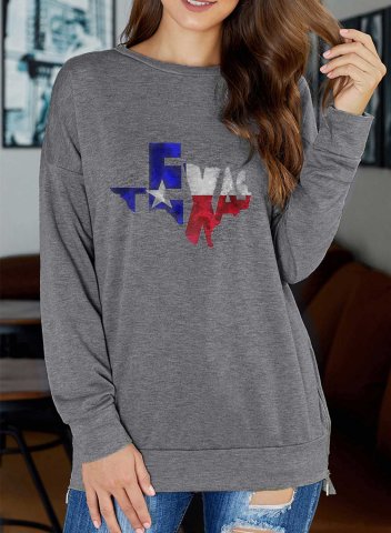 Women's Sweatshirts Letter Texas Print Texas independence day Sweatshirt