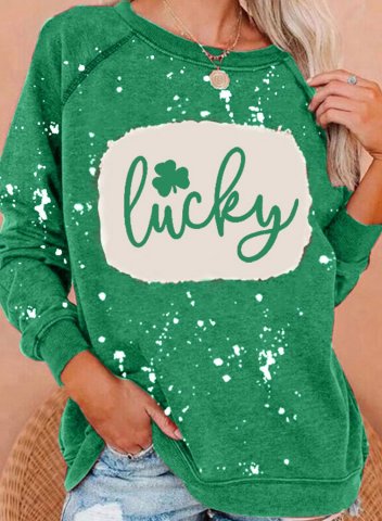 Women's st patricks sweatshirt Letter Lucky Shamrock Print Abstract Long Sleeve Round Neck Casual Pullover