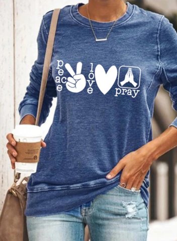 Women's T-shirts Solid Letter Heart-shaped Round Neck Long Sleeve Casual Daily T-shirts
