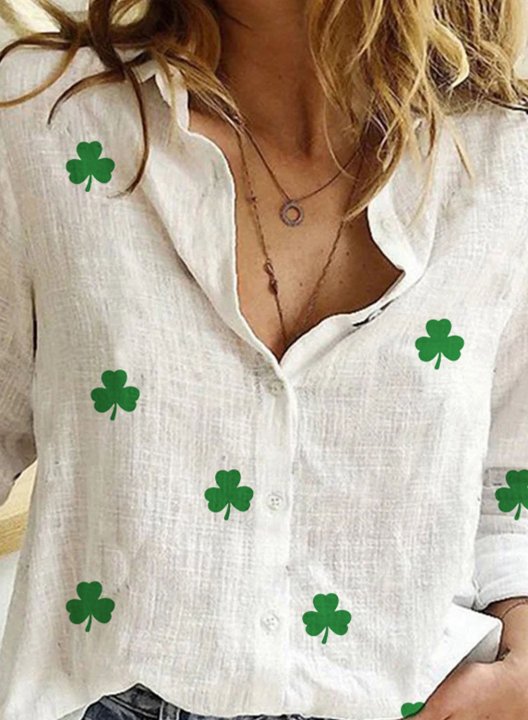 Women's St Patrick's Day Shirts Shamrock Print Color Block Turn Down Collar Long Sleeve Daily Work Shirts