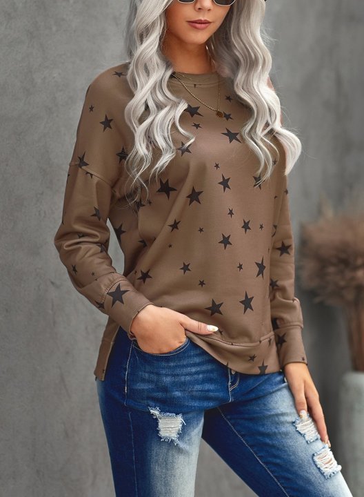 Women Star Print Long Sleeve Round Neck Tunics