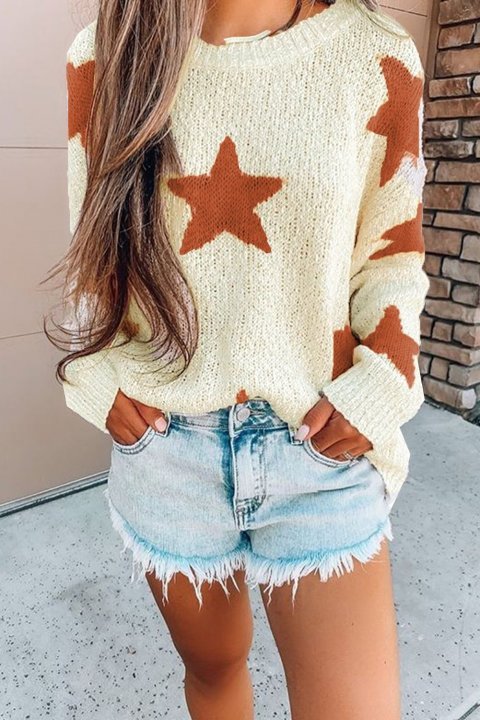 Women's Sweaters Beige Knit Star Sweaters