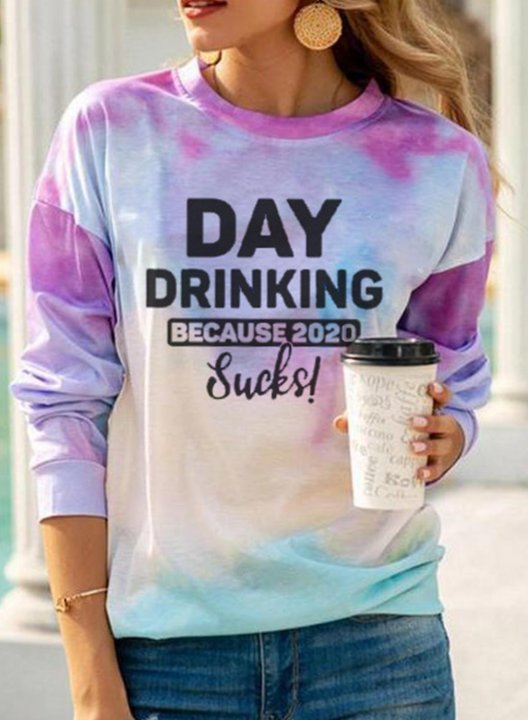 Women's Sweatshirt Day Drinking because 2020 Sucks Color Block Long Sleeve Crew Neck Top