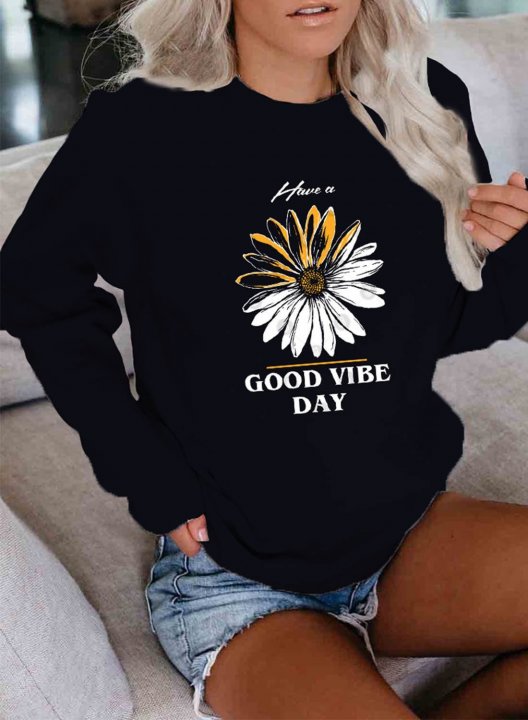 Women's Sunflower Peace Love Dogs Print Sweatshirt