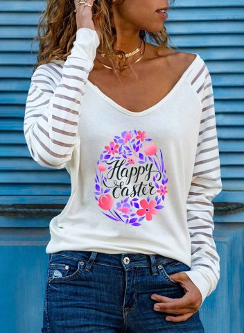 Women's T-shirts Letter Floral Festival Print Long Sleeve V Neck Daily Cut-out T-shirt