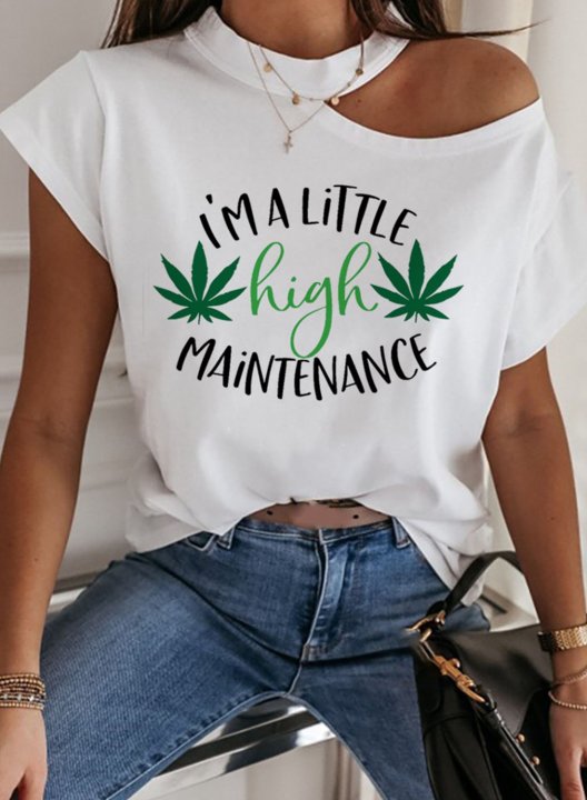 Women's I'm A Little High Maintenance T-shirts Letter Print Short Sleeve Cold Shoulder Daily T-shirt