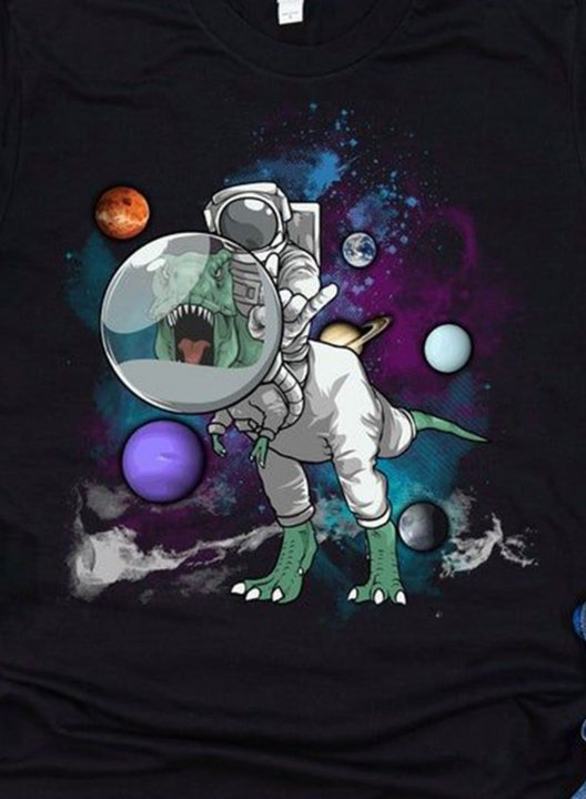 Women's T-shirts Astronaut Print Short Sleeve Round Neck Daily T-shirt