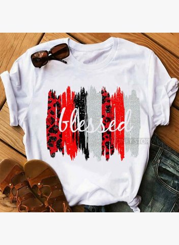 Women's Graphic Belssed Print T-shirts Color-block Letter Short Sleeve Round Neck Casual T-shirt