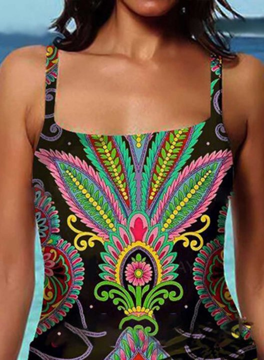 Women's Tankinis Color Block Tribal Knot Tankini