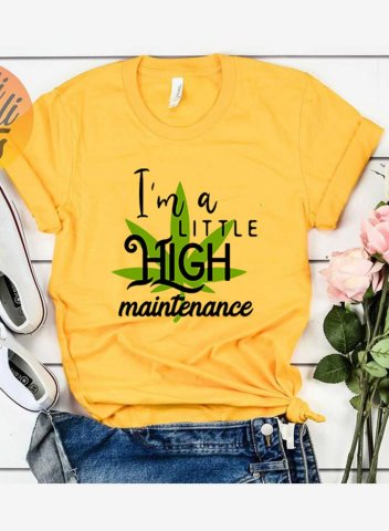 Women's I'm A Little High Maintenance T-shirts Solid Letter Short Sleeve Round Neck Casual T-shirt