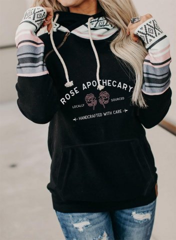 Women's Rose Apothecary Hoodies Drawstring Long Sleeve Color Block Letter Zip Hoodies With Pockets