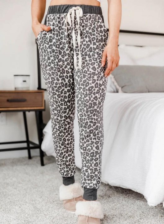 Women's Leopard Joggers Straight High Waist Daily Full Length Pocket Joggers