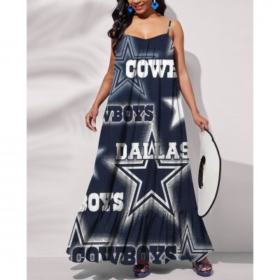Dallas Cowboys Printed Tie Back Pocket Strap Swing Dress