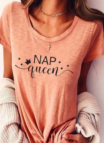 Women's T-shirts Nap Queen Letter Solid Round Neck Short Sleeve Daily Casual T-shirts