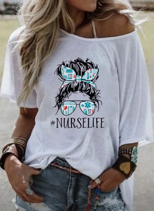 Women's T-shirts Letter Portrait Round Neck Short Sleeve Casual Daily T-shirts