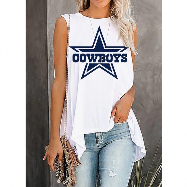 COWBOYS Print Sleeveless Asymmetrical Casual Vest