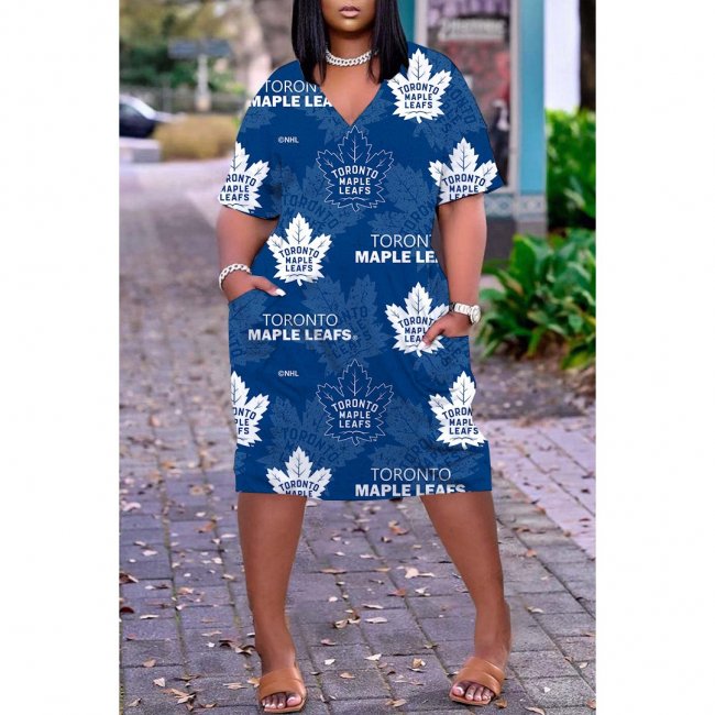 Women's Toronto Maple Leafs Printed V-neck Casual Pocket Dress