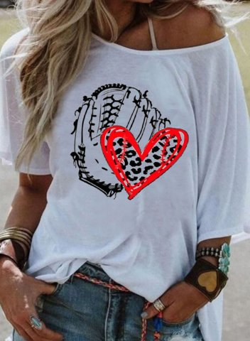 Women's T-shirts Leopard Heart-shaped Short Sleeve Round Neck Casual Daily T-shirts