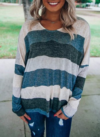 Blue-Grey Striped Casual Blouse