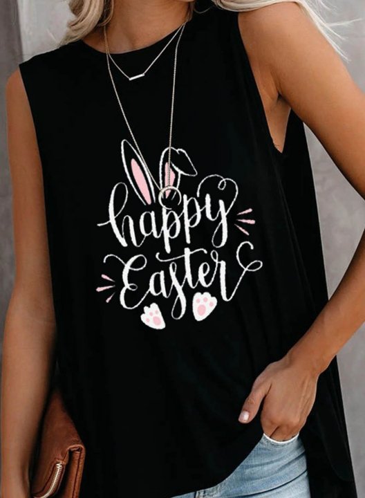 Women's Tank Tops Letter Sleeveless Round Neck Casual Daily Tank Top