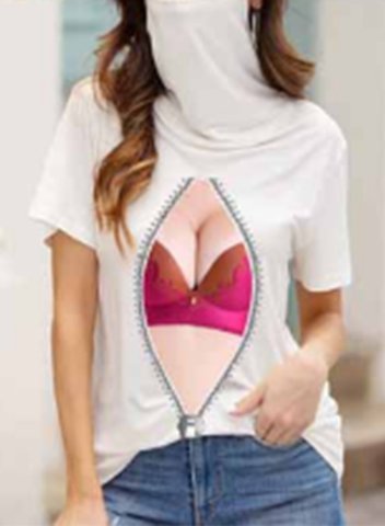 Women's T-shirts Abstract Print Short Sleeve Turtleneck Daily T-shirt