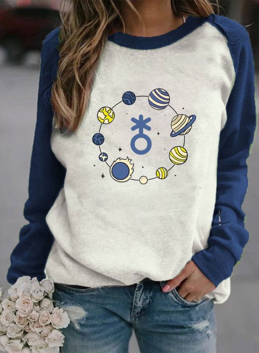 Women's Sweatshirts Sun Multicolor Long Sleeve Round Neck Daily Work Sweatshirt