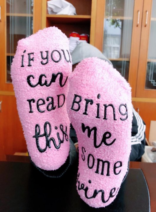 If you can read this Bring me some wine Women's Socks Solid Cotton Letter Socks