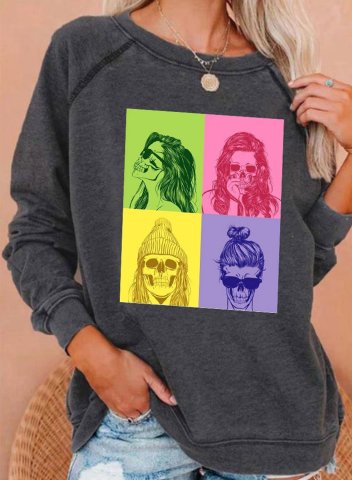 Women's Graphic Sweatshirts Color Block Portrait Print Long Sleeve Round Neck Casual Sweatshirt