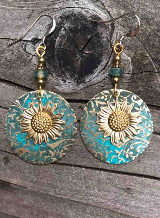 Women's Earrings Vintage Bohemian Double Sunflower Delicate Pattern Earrings